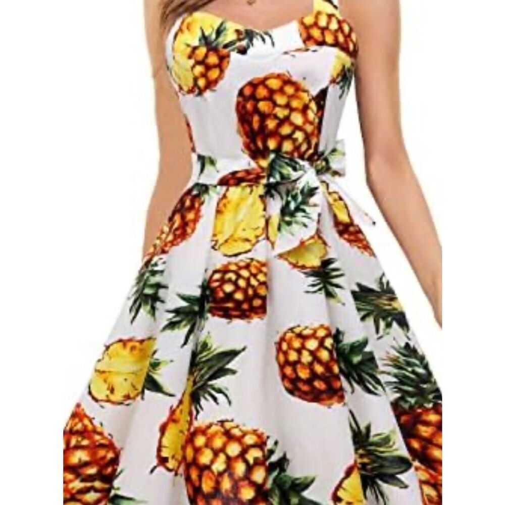 Topdress Pineapple Print Polka Halter Cocktail Retro Dress Size L